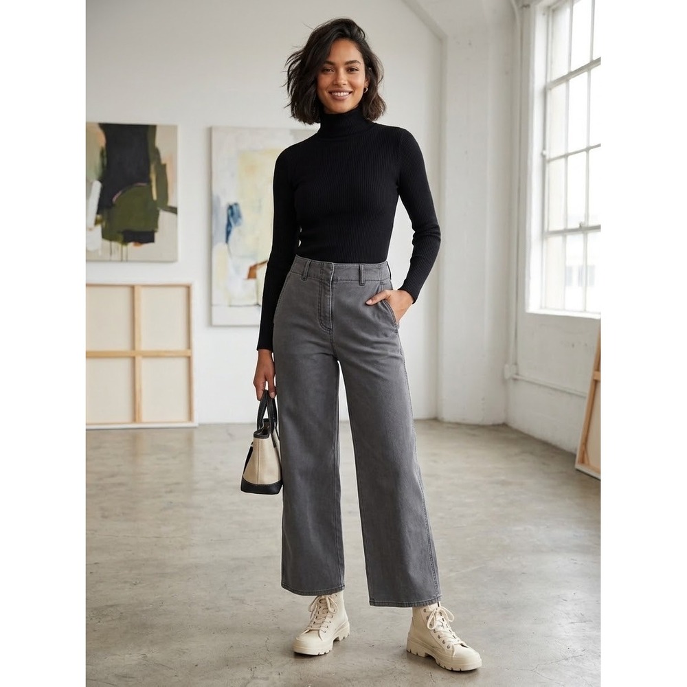 Wilfred Free Aritzia Grey Wide Leg High Rise Pants Cotton Lyocell Blend Size 25